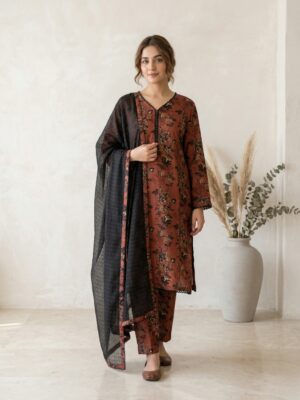 Rust Floral Printed Suit