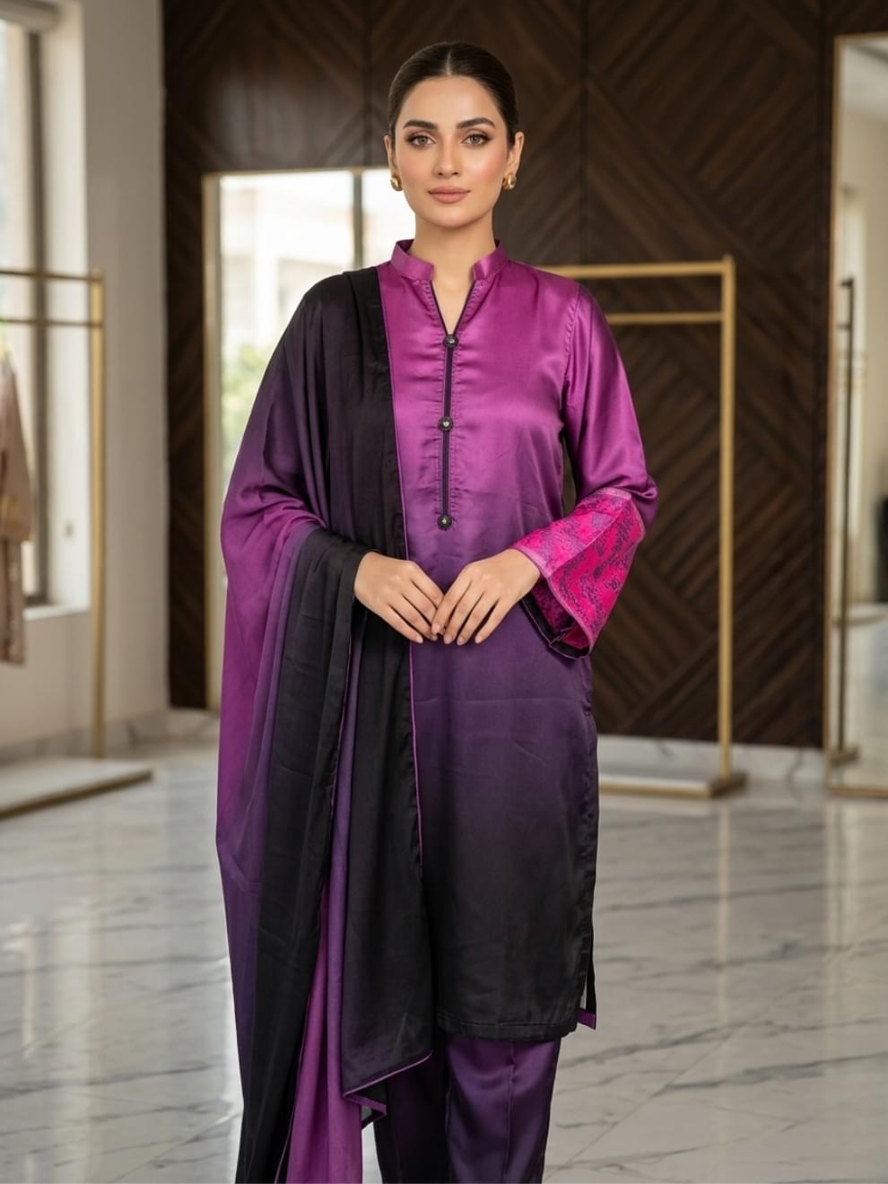 Magenta & Black Ombre Silk Suit